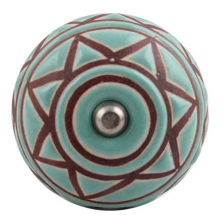 Sea Green Base Brown Pattern Etched Ceramic Wine Stopper